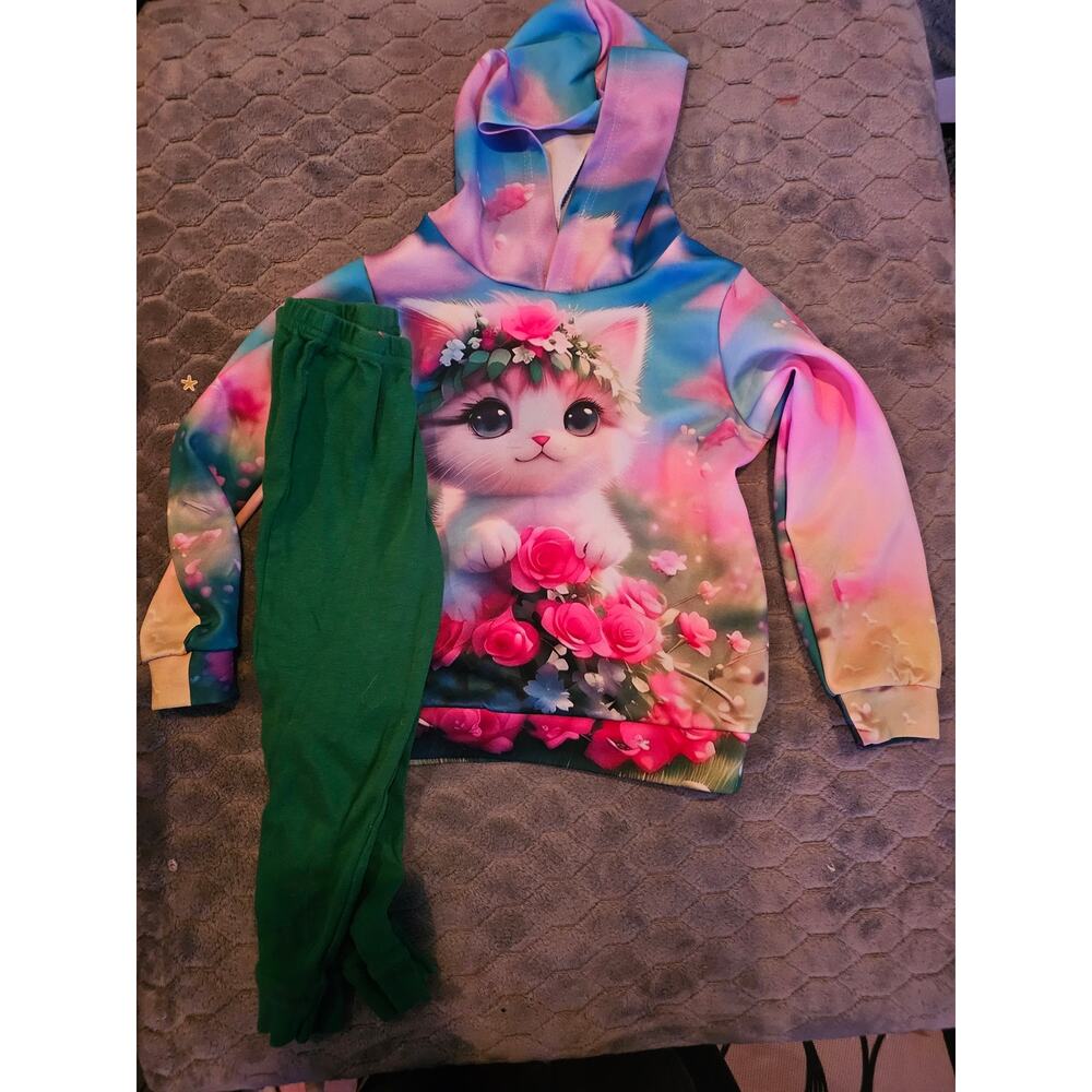 Adorable Kitten Hoodie & Leggings Set - Girls Size 5t